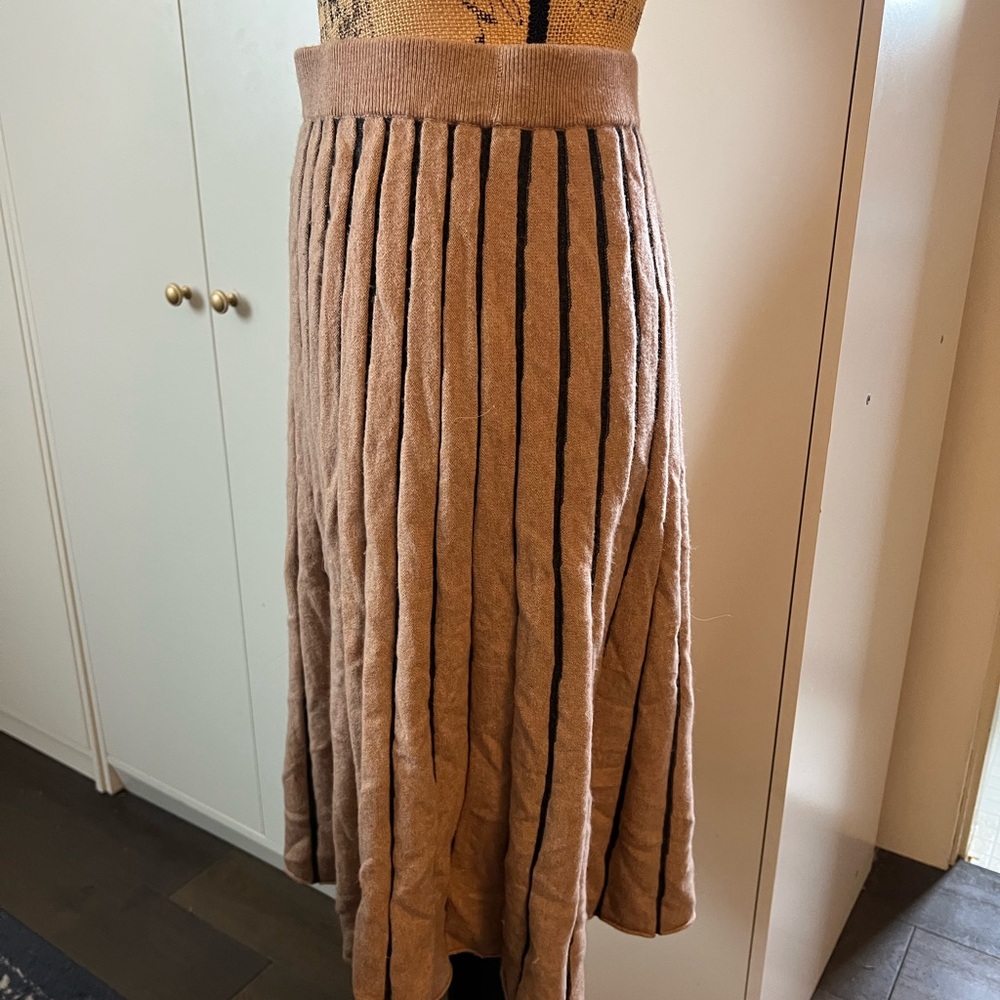Pure Collection Tan and Black Striped Midi Skirt